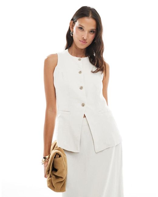 Vero Moda White High Neck Longline Waistcoat Co-ord