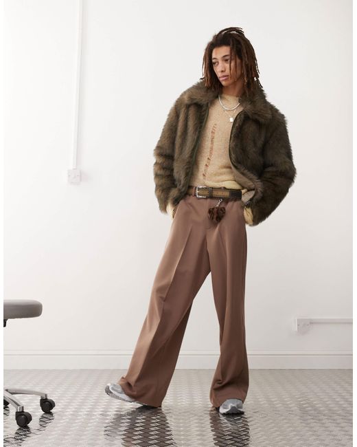 Weekday Brown Lothar Faux Fur Jacket With Collar for men