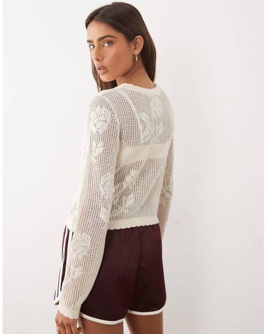 ASOS White Knitted Sheer Lace Floral Cardigan