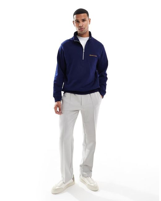 Jack & Jones Blue Relaxed Quarter Zip Sweatshirt for men