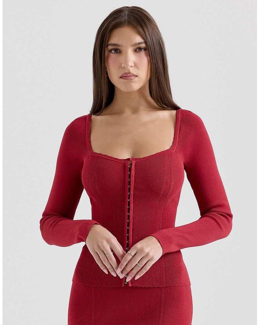House Of Cb Red Agatha Long Sleeve Top