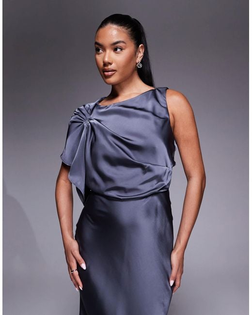 Jarlo Women's Blue Drape Shoulder Detail Satin Maxi Dress -  zadaszenietarasu.com