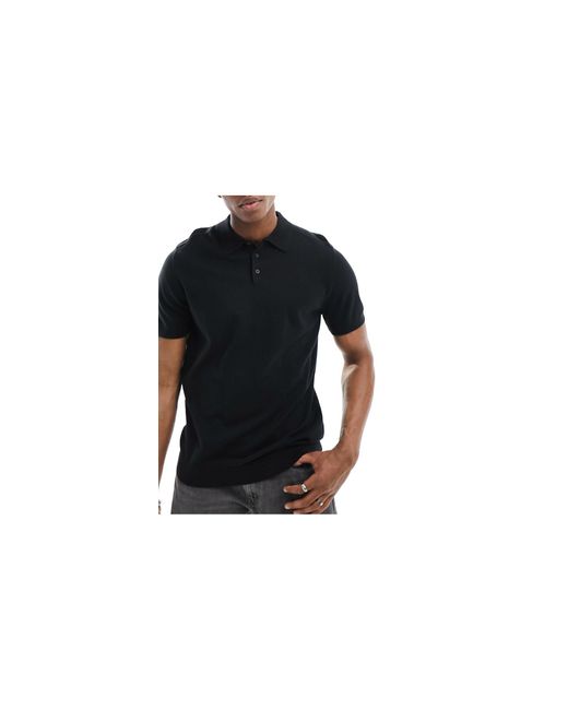 SELECTED Black Knitted Polo for men