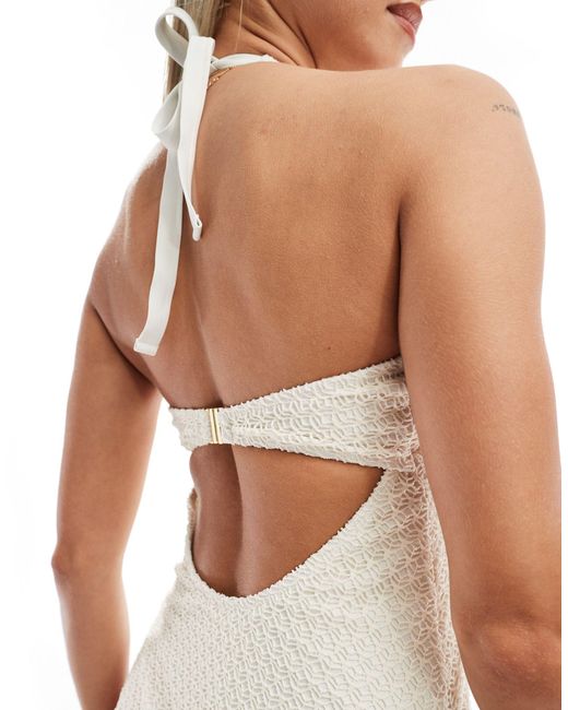 Ivory Rose White Fuller Bust Dual Sized Crcohet V Front Halter Neck Swimsuit