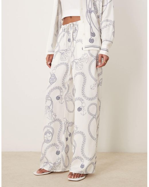 Gant Natural Drawstring Wide Leg Chain Print Trousers Co-ord