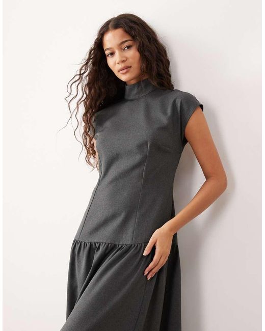 ASOS Black High Neck Drop Waist Maxi Dress