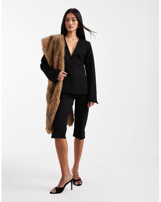 Blazer ajusté stretch à taille cintrée Object en coloris Black
