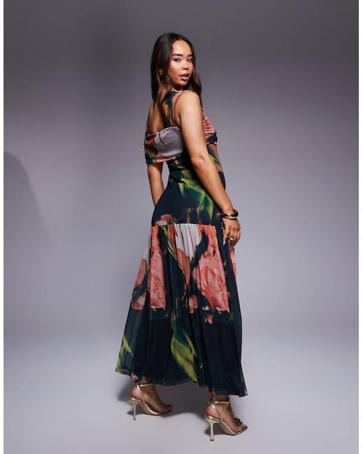 ASOS Multicolor One Off Shoulder Mesh Maxi Dress