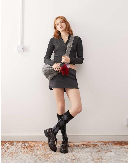 Monki Black Ribbed Knitted Double Zip Cardigan
