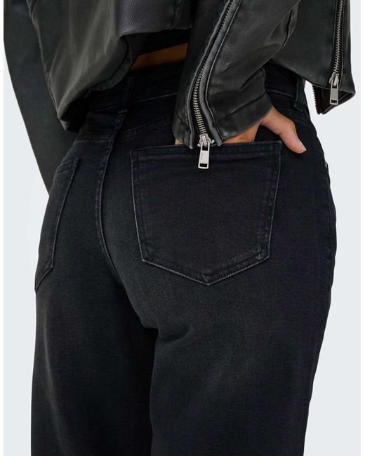 Julles - jean droit taille basse - délavé ONLY en coloris Black