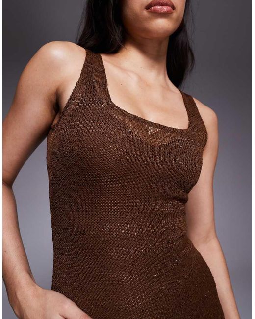 The Frolic Brown Exclusive Sheer Sequin Knit Open Tie Back Maxi Beach Dress
