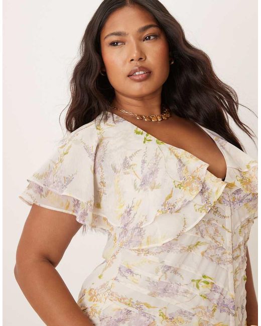 ASOS Natural Asos Design Curve Pintuck Maxi Dress With Cape Flutter Sleeve