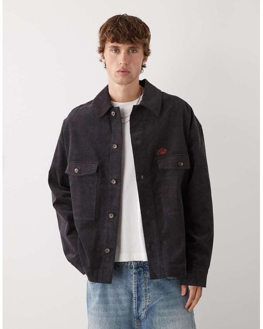 Prohibited Gray Long Sleeve Oversized Cord Overshirt for men