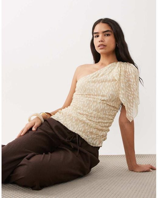 Mango Brown Textured One Shoulder Top