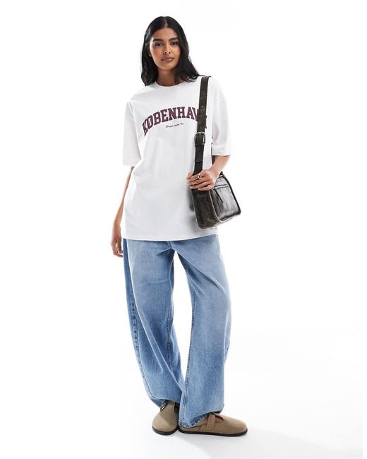 JJXX White Oversized T-shirt With Kobenhavn Print