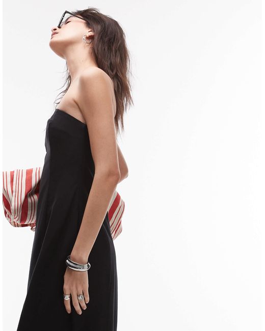 Robe bandeau mi-longue en lin mélangé à larges coutures TOPSHOP en coloris White