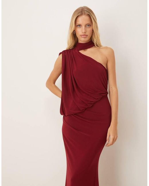 ASOS Gedrapeerde Maxi-Jurk Met Blote Schouder En Capedetail in het Red