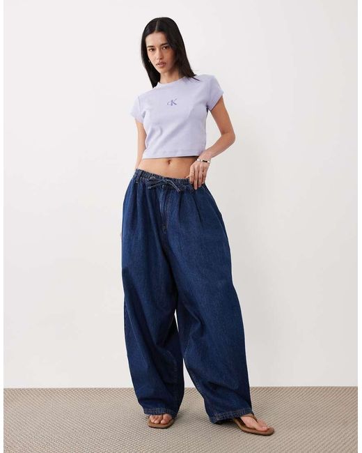 Calvin Klein Blue Monologo Ribbed Baby Tee