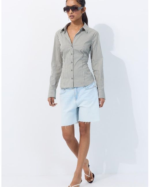 Camicia Basic Aderente A Righe Kaki di Stradivarius in Blue