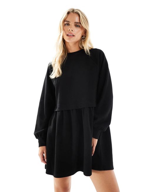 Robe babydoll brossée ultra douce Miss Selfridge en coloris Black