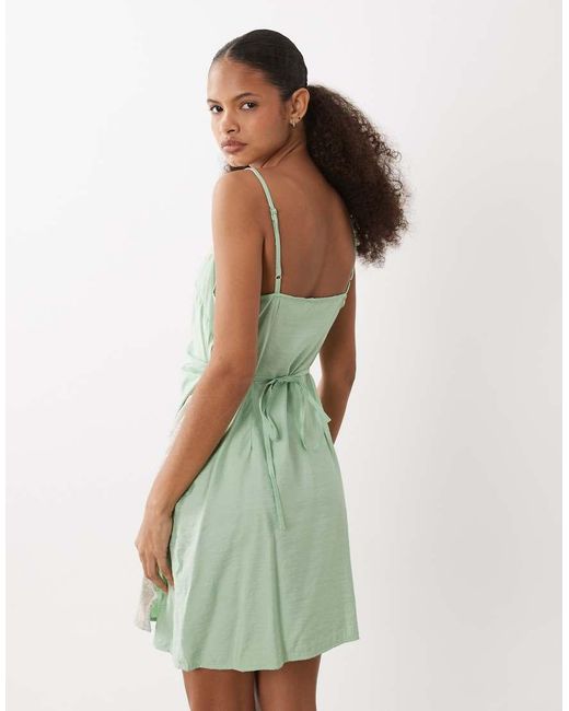 ASOS Green Cami Pink Lace Applique Crushed Satin Mini Dress