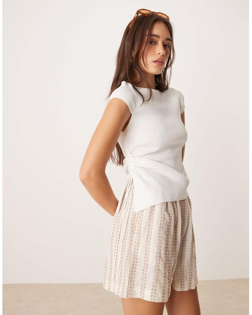 Mango Natural Tie Side Ruched Knitted T-shirt