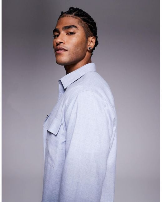 ASOS White Flannel Overshirt With Patch Pockets for men