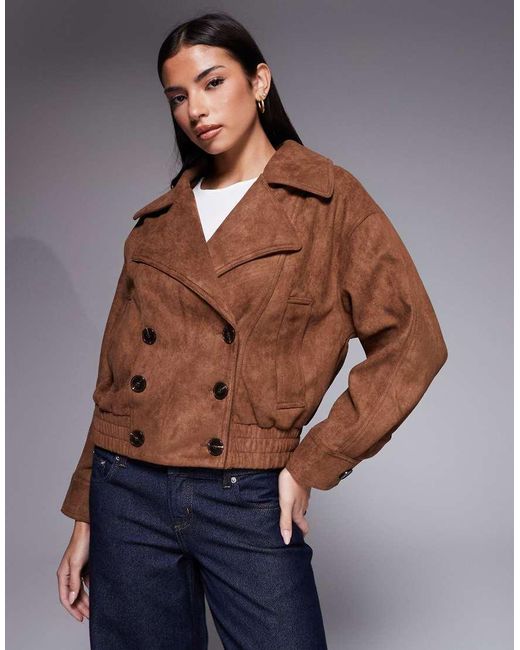 River Island Blue Double Breasted Suedette Trench Style Bomber