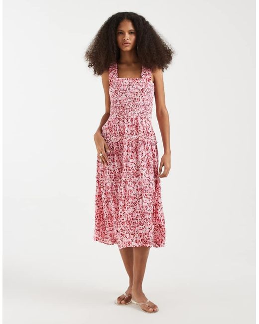 Vero Moda Sleeveless Shirred Bodice Tiered Midi Dress