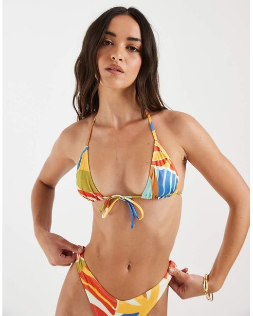 ASOS Blue Ava Santorini Tie Front Triangle Bikini Top