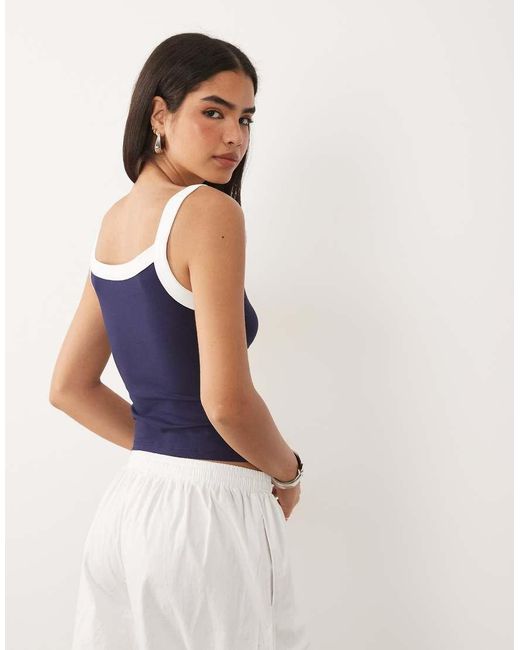 GOOD AMERICAN Blue Cotton Contrast Trim Super Stretch Tank Top