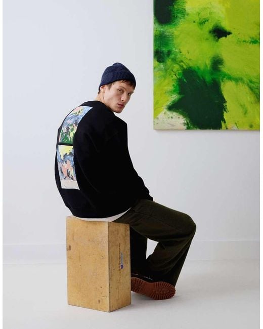 Topman Black X Alice Hartley Oversized Fit Sweatshirt With Front And Back Floral Patch Embroidery for men
