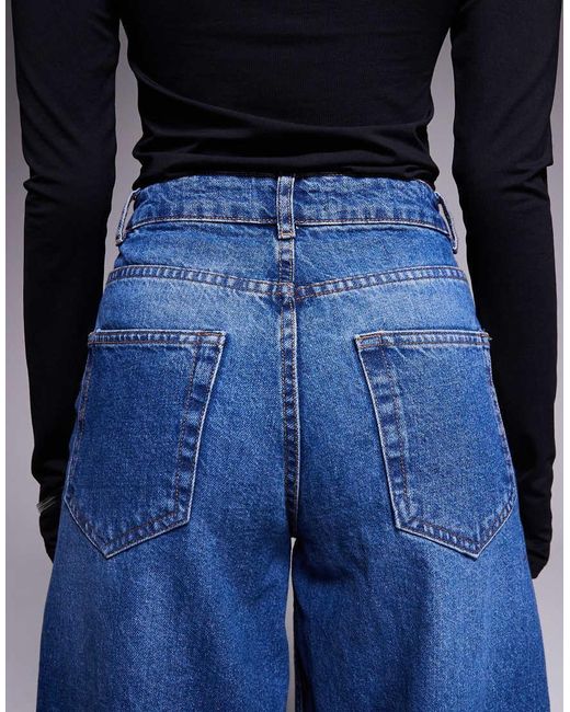 ASOS Blue Barrel Leg Jeans With Panelling And Cinch
