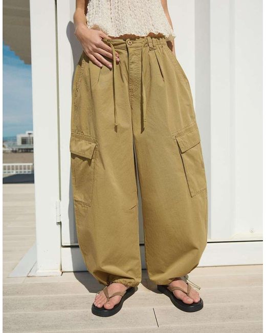Bershka Green Printed Cargo Trousers