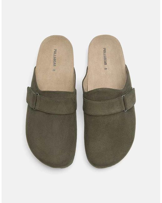 Pull&Bear Green Buckle Clogs for men