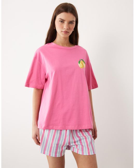 ASOS Pink – pyjama mit oversize-t-shirt mit limonadengrafik und shorts