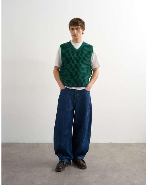 Topman Green Relaxed Fit Cropped Knitted Tank for men