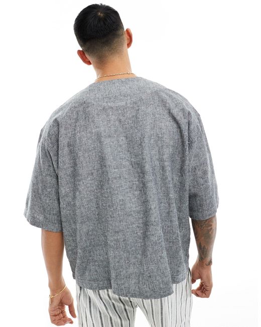 Weekday Black Linen Oversized Fit Baseball Shirt for men