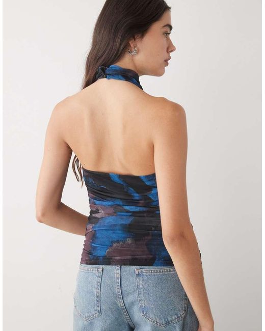 Noisy May Blue Ruched Halter Neck Top