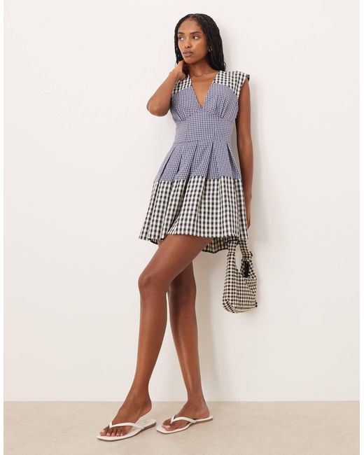 ASOS Blue V Neck Mini Fit And Flare Dress