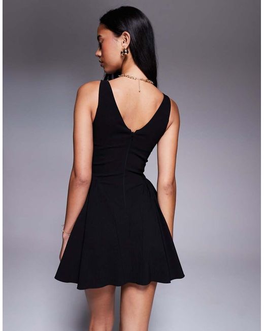 ASOS Blue Bengaline Scoop Neck Structured Flippy Mini Dress