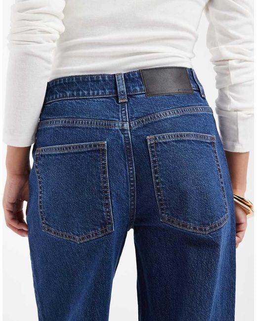 ASOS Blue Asos Design Petite High Waist Wide Leg Jeans With Front Pockets