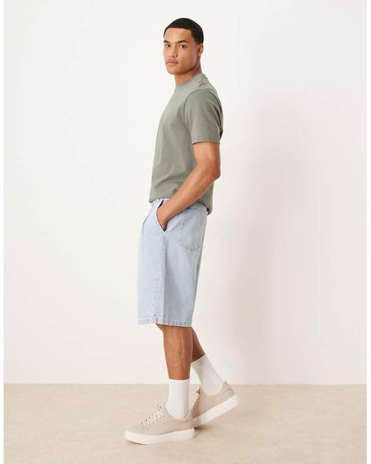 Pantalones Cortos Vaqueros De Corte Alargado Con Y Pinzas Dobles De -Azul ASOS de hombre de color Natural