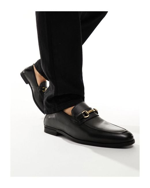 River Island Black Leather Snaffle Loafers for men