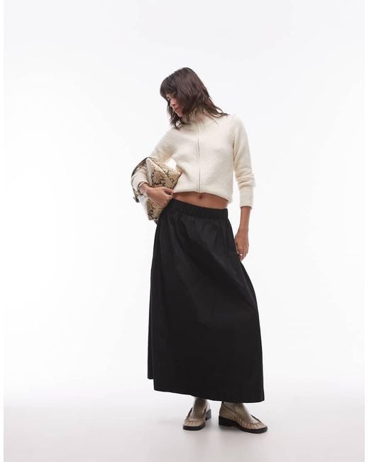 TOPSHOP White Techy Full Skirt With Ruched Waist