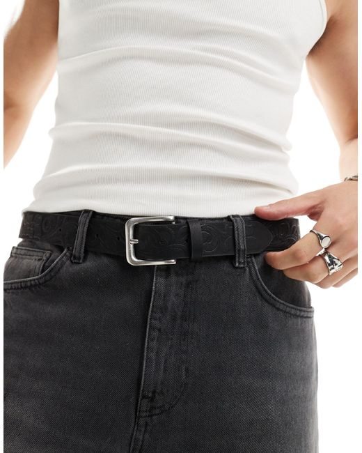 ASOS White Faux Leather Belt With Embossing for men