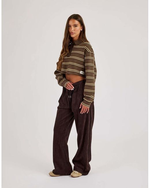 CERNUCCI Brown Striped Cropped Polo Top