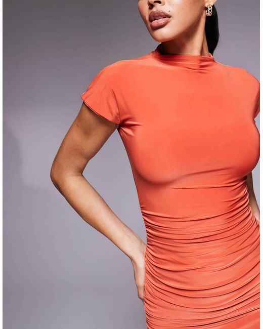 Kaiia Exclusive Double-layered Slinky High Neck Cap Sleeve Bodycon Maxi Dress