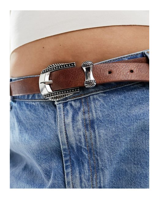 ASOS Blue Asos Design Curve Waist And Hip Jeans Western Belt
