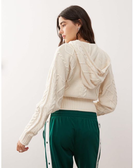 Monki White Cable Knit Hooded Cardigan With Double Zip Detail